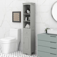 Tall Bathroom Cabinet - Freestanding Storage Unit with Drawer, Adjustable Shelf, MDF Board, Stylish Grey Finish for Organized Storage