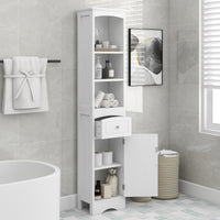 Tall Bathroom Cabinet, Freestanding Storage Unit with Drawer, MDF, Adjustable Shelf, Stylish White Storage Solution for Organized Bathroom