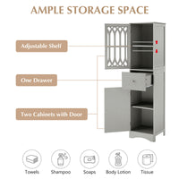 Freestanding Tall Bathroom Cabinet with Drawer & Doors, Adjustable Shelf, MDF & Acrylic, Grey Storage Solution