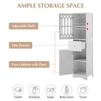 Freestanding Tall Bathroom Storage Cabinet with Drawer & Doors, MDF with Acrylic Door, Adjustable Shelf, White Finish