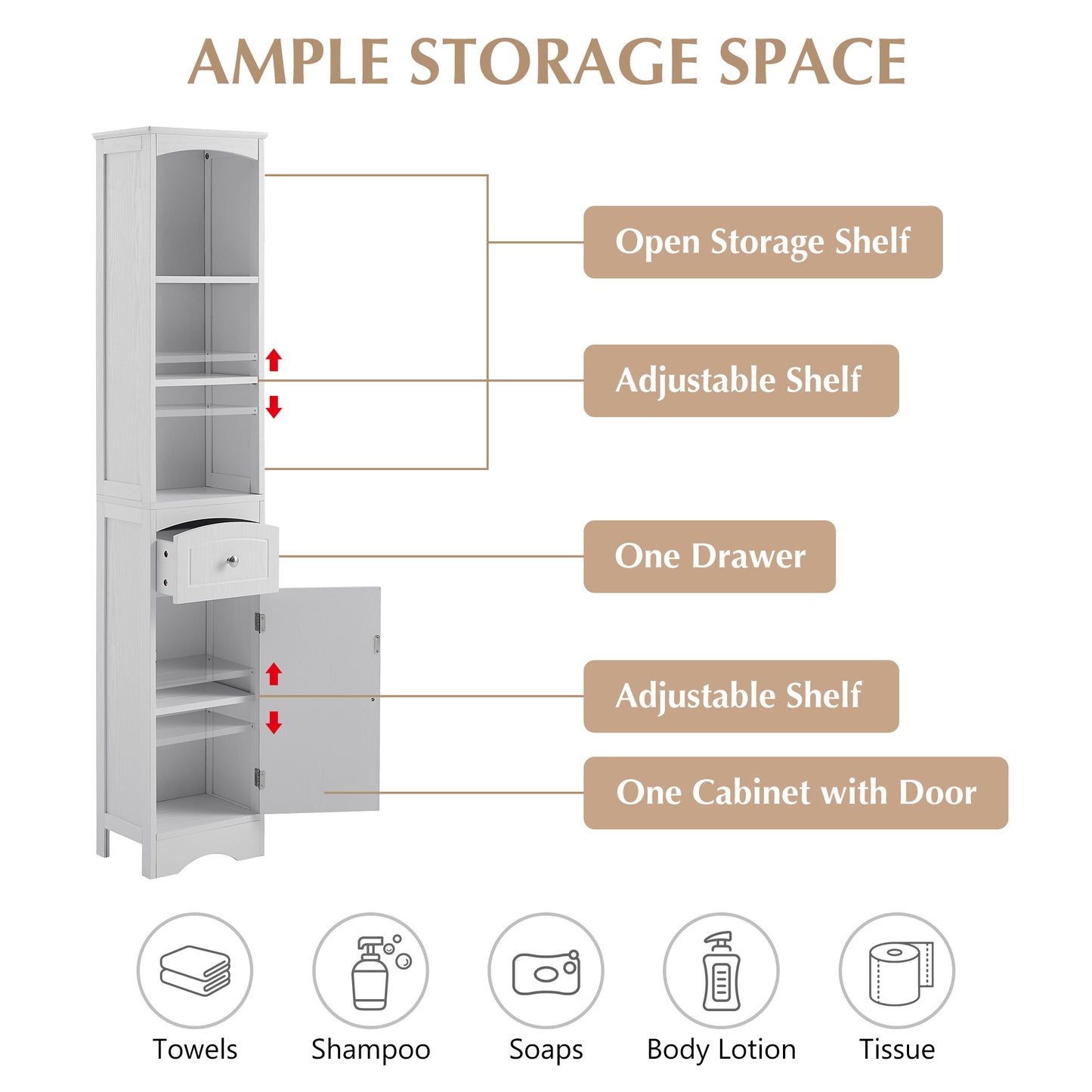 Tall Bathroom Cabinet, Freestanding Storage Unit with Drawer, MDF, Adjustable Shelf, Stylish White Storage Solution for Organized Bathroom