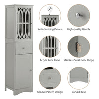 Freestanding Tall Bathroom Cabinet with Drawer & Doors, Adjustable Shelf, MDF & Acrylic, Grey Storage Solution