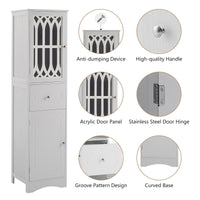 Freestanding Tall Bathroom Storage Cabinet with Drawer & Doors, MDF with Acrylic Door, Adjustable Shelf, White Finish