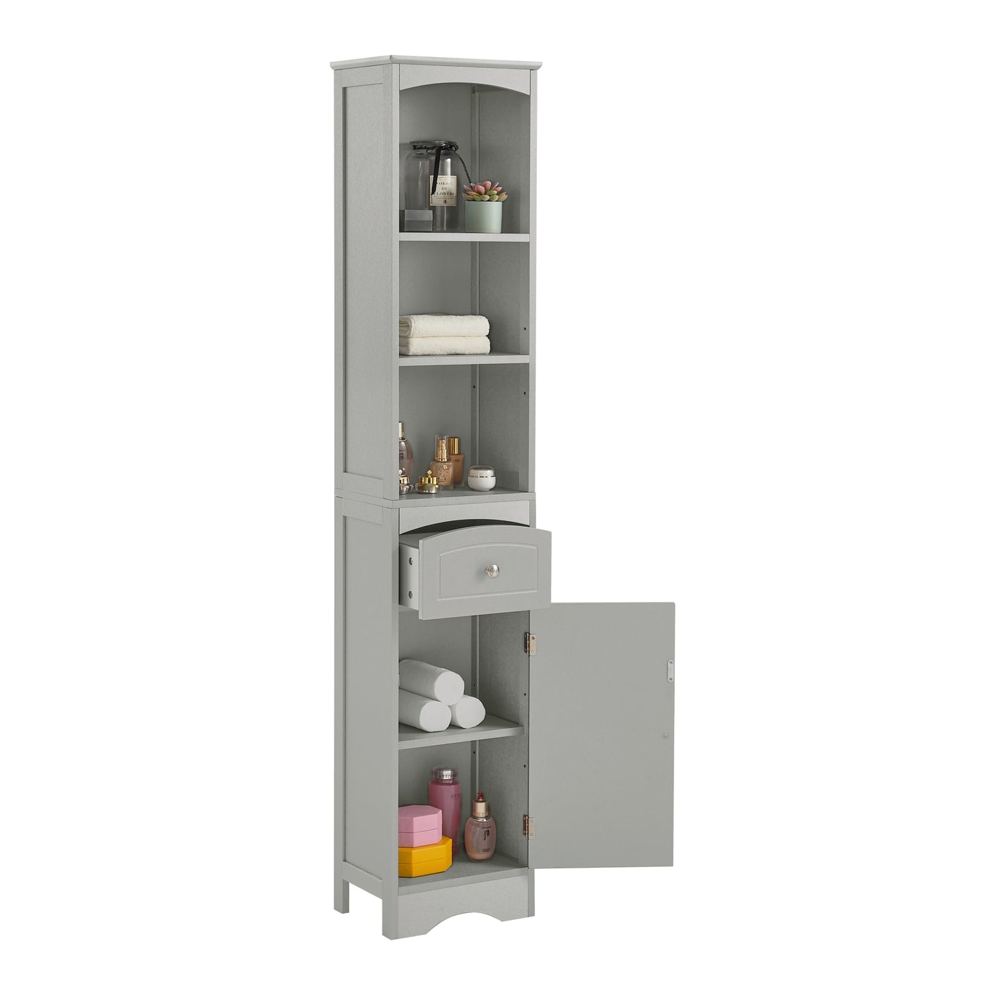 Tall Bathroom Cabinet - Freestanding Storage Unit with Drawer, Adjustable Shelf, MDF Board, Stylish Grey Finish for Organized Storage