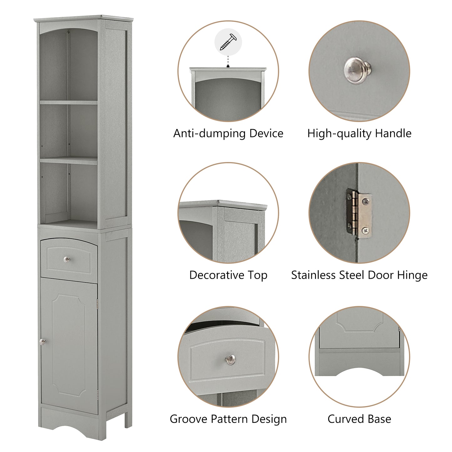 Tall Bathroom Cabinet - Freestanding Storage Unit with Drawer, Adjustable Shelf, MDF Board, Stylish Grey Finish for Organized Storage