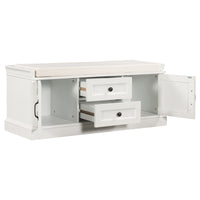 Storage Bench with 2 Drawers and Cabinets, Shoe Bench with Removable Cushion for Living Room Entryway, White