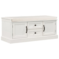 Storage Bench with 2 Drawers and Cabinets, Shoe Bench with Removable Cushion for Living Room Entryway, White