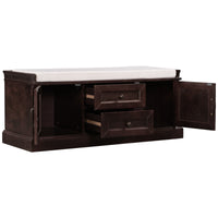 Storage Bench with 2 Drawers & 2 Cabinets, Shoe Storage with Removable Cushion for Entryway & Living Room, Espresso Finish