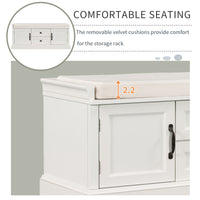 Storage Bench with 2 Drawers and Cabinets, Shoe Bench with Removable Cushion for Living Room Entryway, White