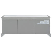 Storage Bench with 2 Drawers & 2 Cabinets, Shoe Organizer with Removable Cushion for Living Room & Entryway, Gray Wash Finish