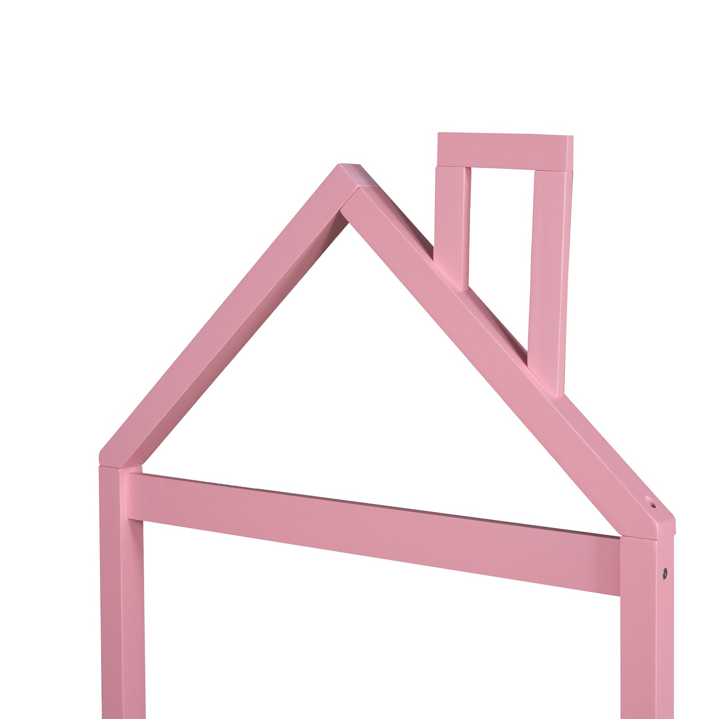 Twin Size Wood Platform Bed with House-Shaped Headboard - Stylish Pink Design for Kids' Rooms, Space-Saving and Sturdy Construction