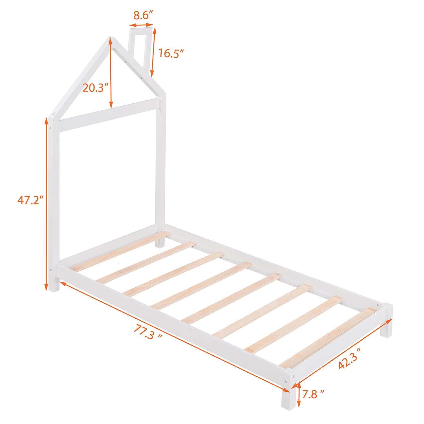 Twin Size Wood Platform Bed with House-Shaped Headboard, Stylish White Frame, Children's Bedroom Furniture, Space-Saving Design