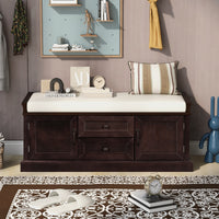 Storage Bench with 2 Drawers & 2 Cabinets, Shoe Storage with Removable Cushion for Entryway & Living Room, Espresso Finish