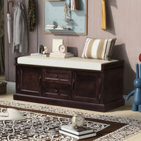 Storage Bench with 2 Drawers & 2 Cabinets, Shoe Storage with Removable Cushion for Entryway & Living Room, Espresso Finish