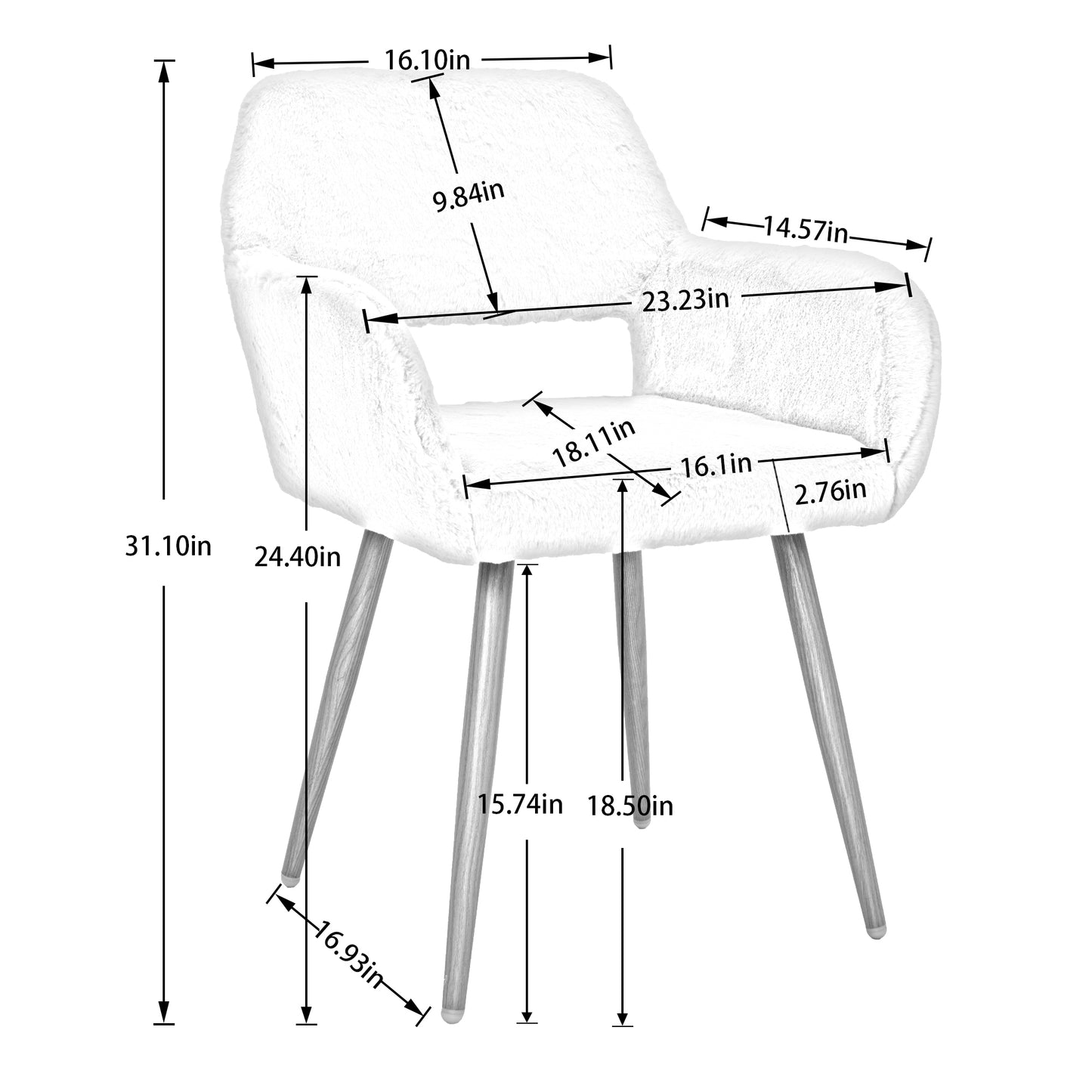 Faux Fur Dining Chairs, Mid Century Style Side Chairs with Solid Steel Legs for Dining Room, Comfortable and Stylish Accent Seating