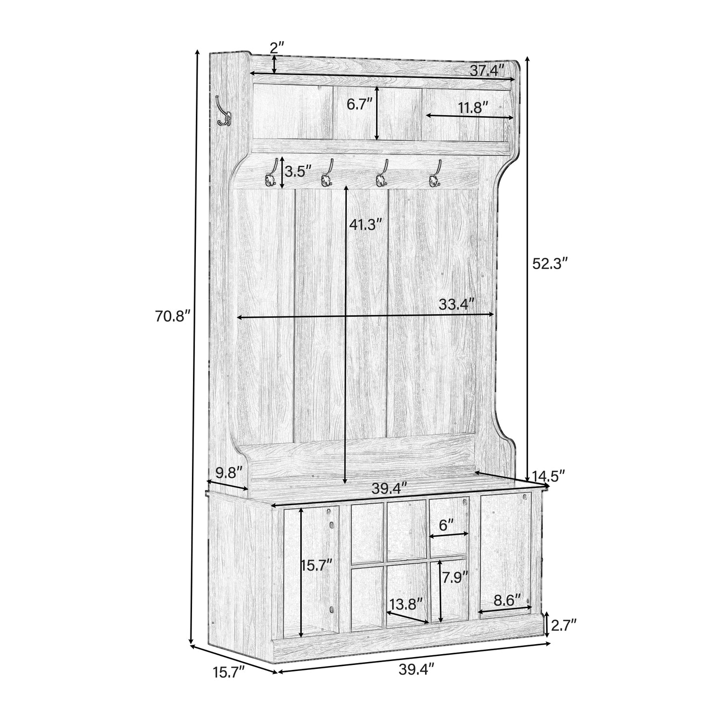 3-in-1 Entryway Hall Tree with Bench, 6 Hooks, Coat Hanger & Storage – Stylish 39.4-Inch Furniture for Entrance & Hallway