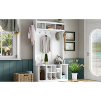 3-in-1 Hall Tree with 6 Hooks, Coat Hanger & Storage Bench - Entryway Furniture, 39.4-Inch, White - Perfect for Hallway & Entrance