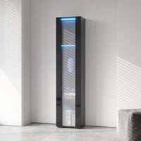 Black Side Cabinet with Aluminum Strip Lamp - Stylish Storage Solution with Large Space for Organizing Home Essentials