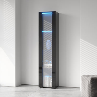 Black Side Cabinet with Aluminum Strip Lamp - Stylish Storage Solution with Large Space for Organizing Home Essentials
