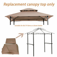 Replacement Canopy for 8x5 Ft Grill Gazebo, Double Tiered BBQ Tent Roof Cover, Beige Outdoor Shelter