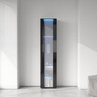Black Side Cabinet with Aluminum Strip Lamp - Stylish Storage Solution with Large Space for Organizing Home Essentials