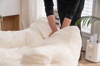Soft Teddy Fabric Tufted Foam Bean Bag Chair With Teddy Fabric Ivory White