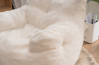 Soft Teddy Fabric Tufted Foam Bean Bag Chair With Teddy Fabric Ivory White
