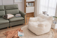 Soft Teddy Fabric Tufted Foam Bean Bag Chair With Teddy Fabric Ivory White