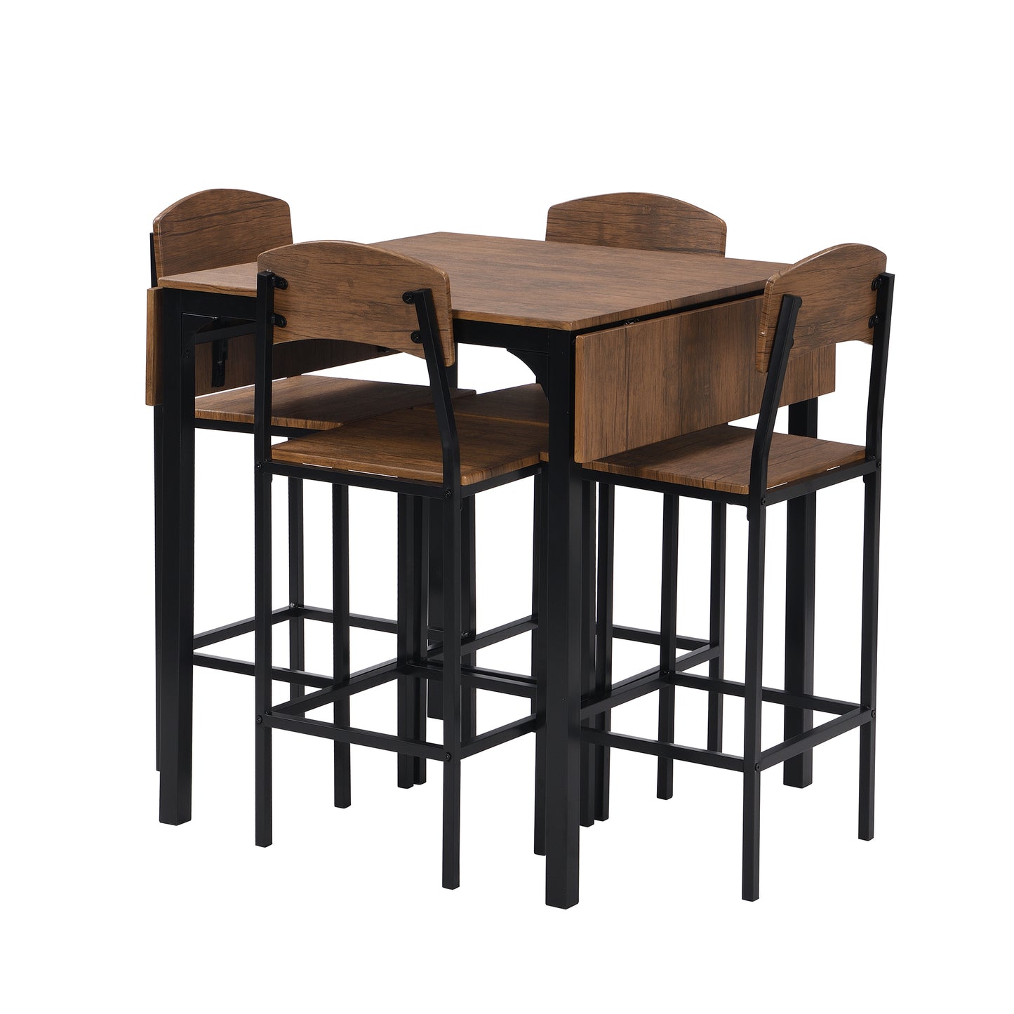 Farmhouse 5-Piece Counter Height Drop Leaf Dining Table Set with 4 Chairs, Black Frame & Brown Top, Perfect for Kitchen or Dining Room