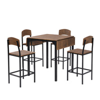 Farmhouse 5-Piece Counter Height Drop Leaf Dining Table Set with 4 Chairs, Black Frame & Brown Top, Perfect for Kitchen or Dining Room