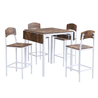 Farmhouse 5-Piece Counter Height Drop Leaf Dining Table Set with Chairs for 4 – White Frame & Rustic Brown Top