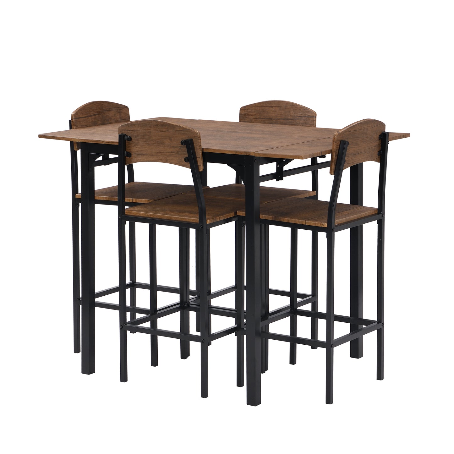 Farmhouse 5-Piece Counter Height Drop Leaf Dining Table Set with 4 Chairs, Black Frame & Brown Top, Perfect for Kitchen or Dining Room