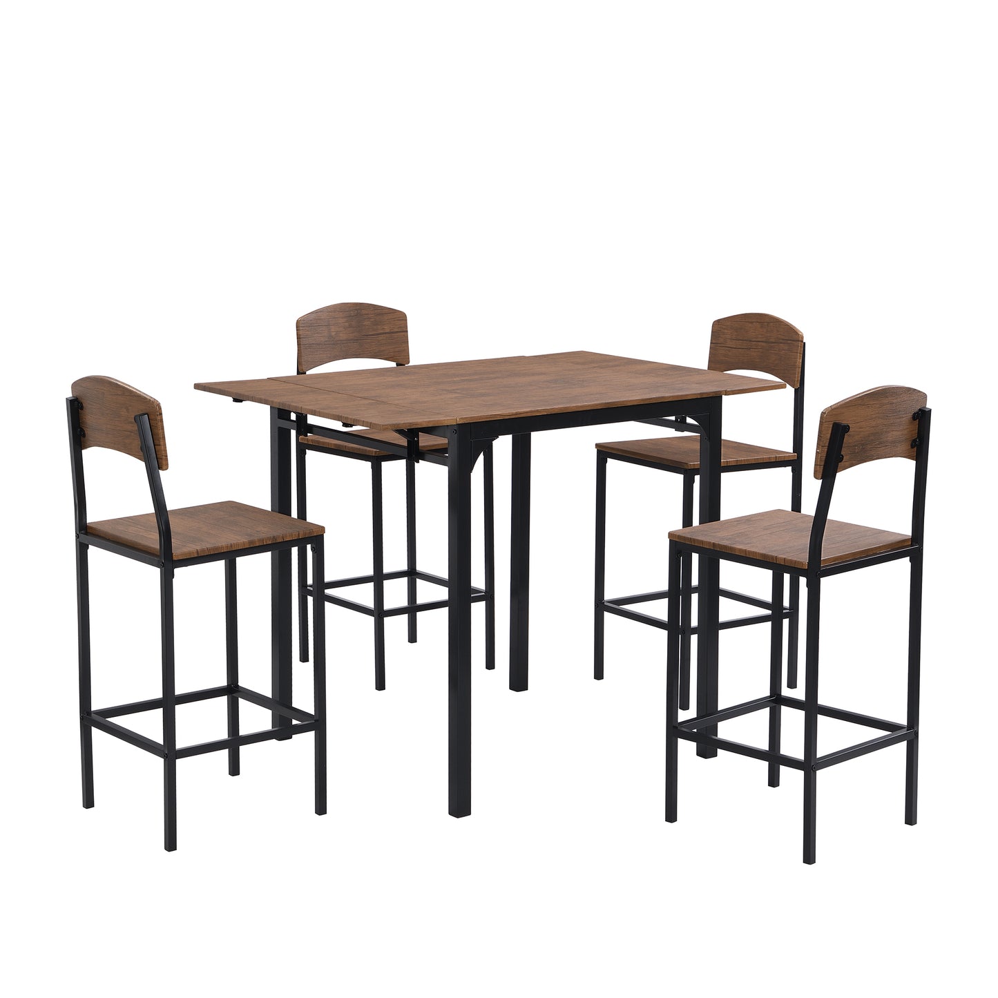 Farmhouse 5-Piece Counter Height Drop Leaf Dining Table Set with 4 Chairs, Black Frame & Brown Top, Perfect for Kitchen or Dining Room