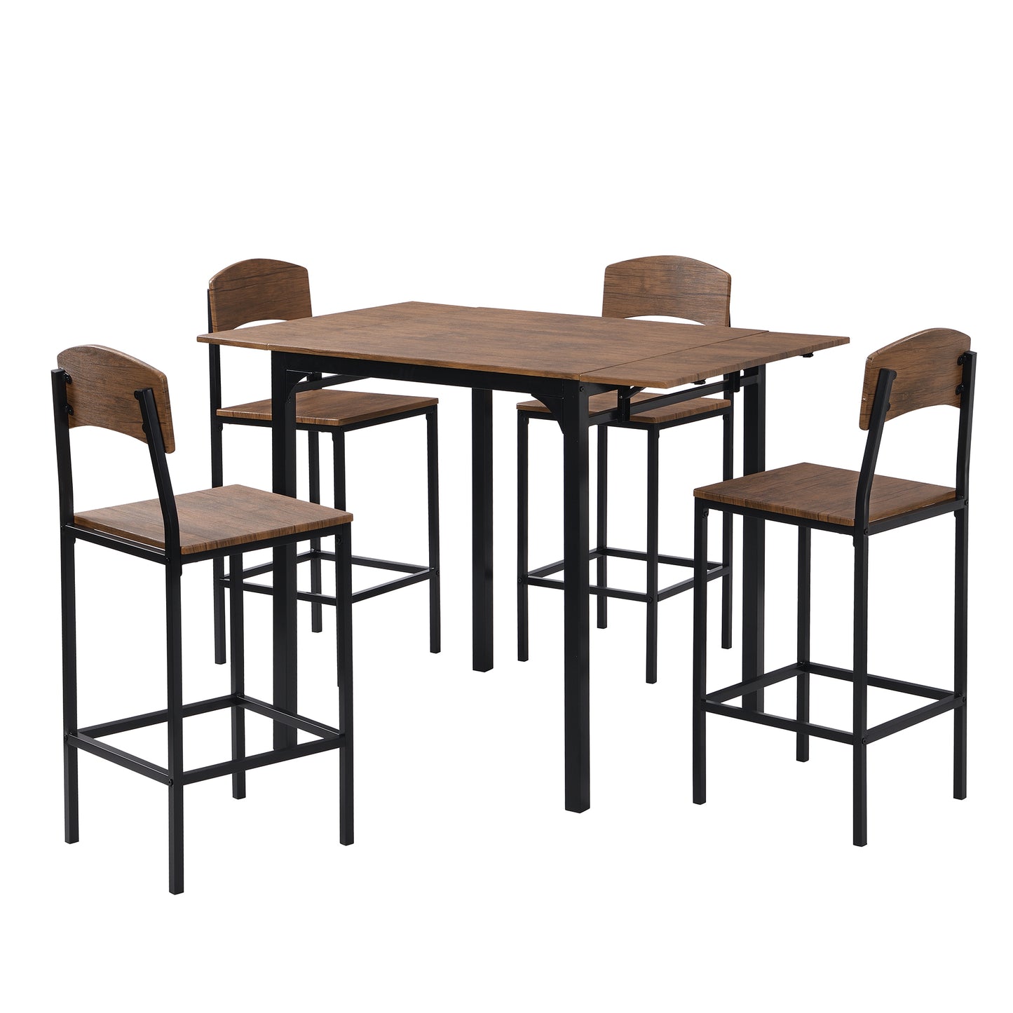 Farmhouse 5-Piece Counter Height Drop Leaf Dining Table Set with 4 Chairs, Black Frame & Brown Top, Perfect for Kitchen or Dining Room