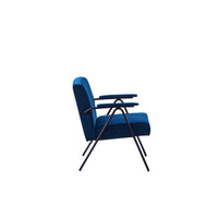 Comfortable Blue Cloth Recliner with Black Metal Frame for Living Room and Bedroom Furniture - Stylish and Relaxing Design