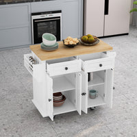 Kitchen Island Cart With Two Storage Cabinets And Two Locking Wheels,43.31 Inch Width,4 Door Cabinet And Two Drawers,Spice Rack, Towel Rack