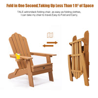 Oversized Folding Adirondack Chair with Pullout Ottoman & Cup Holder, Poly Lumber for Patio, Deck, Garden, Backyard - Easy to Install, Brown