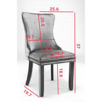 Set of 2 Gray Upholstered Wing-Back Dining Chairs with Nailhead Trim and Solid Wood Legs – Stylish and Comfortable Additions to Your Home