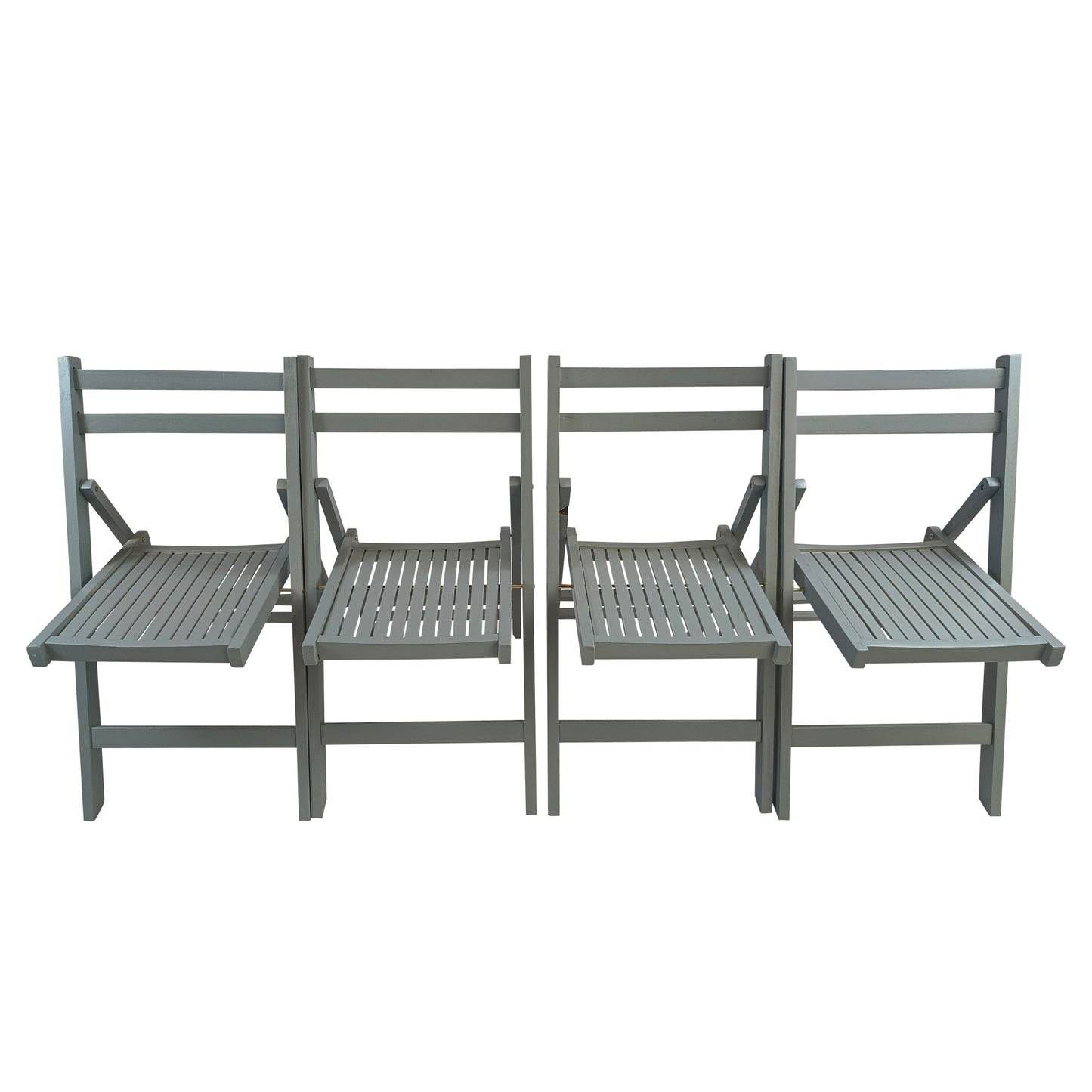 Set of 4 Slatted Wood Folding Chairs - Gray Portable Seating for Special Events, Picnics, or Outdoor Use