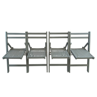 Set of 4 Slatted Wood Folding Chairs - Gray Portable Seating for Special Events, Picnics, or Outdoor Use