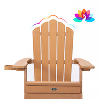 Oversized Folding Adirondack Chair with Pullout Ottoman & Cup Holder, Poly Lumber for Patio, Deck, Garden, Backyard - Easy to Install, Brown