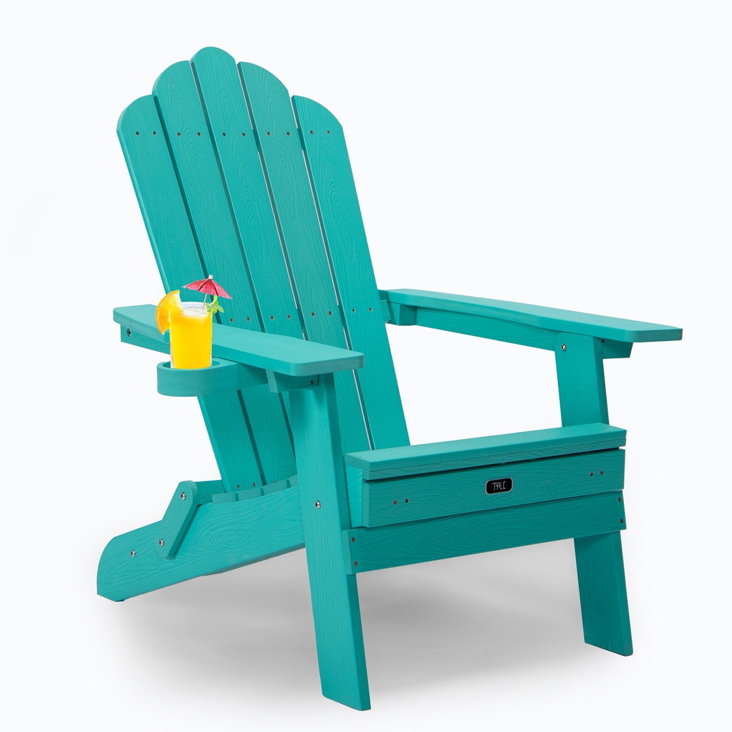 Oversized Folding Adirondack Chair with Pullout Ottoman & Cup Holder, Poly Lumber for Patio Deck Garden, Easy to Install, Green Color