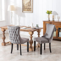 Set of 2 Gray Upholstered Wing-Back Dining Chairs with Nailhead Trim and Solid Wood Legs – Stylish and Comfortable Additions to Your Home