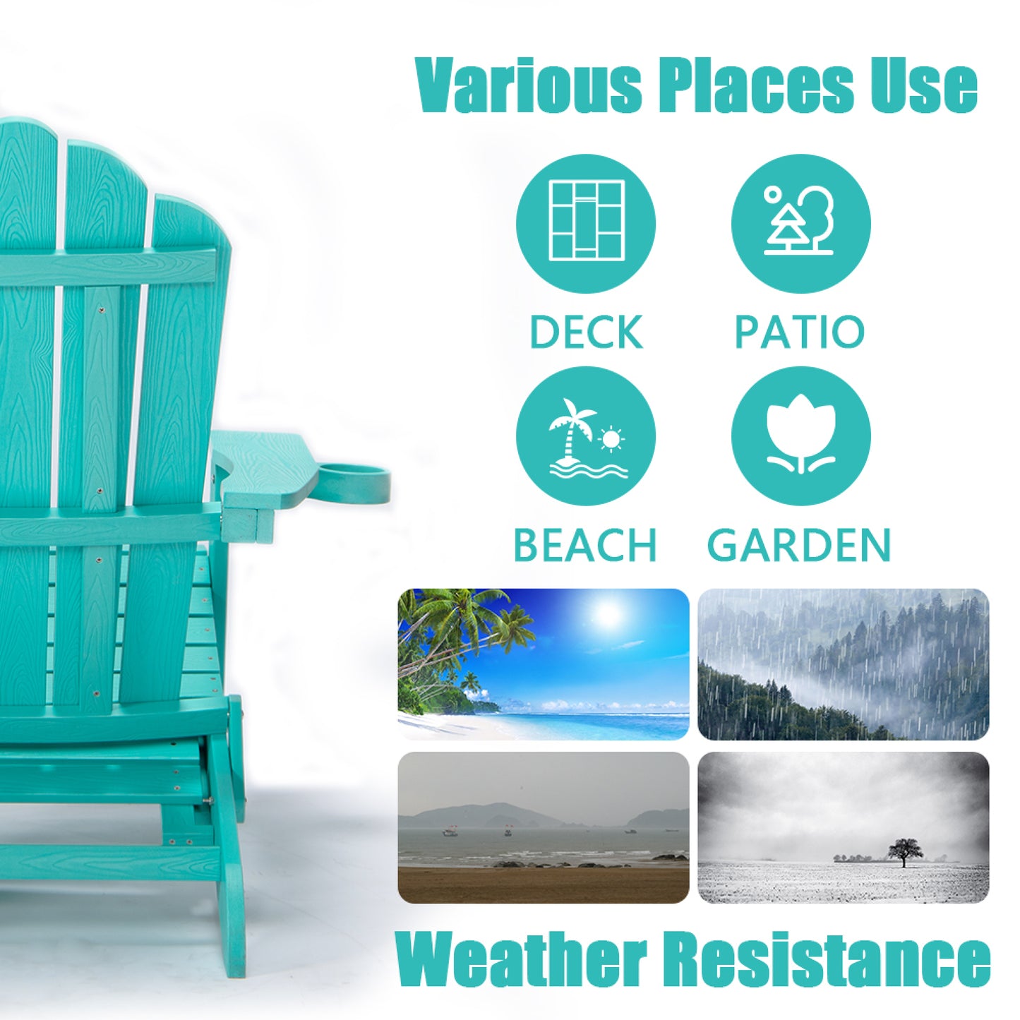 Oversized Folding Adirondack Chair with Pullout Ottoman & Cup Holder, Poly Lumber for Patio Deck Garden, Easy to Install, Green Color