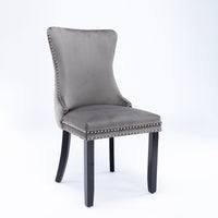 Set of 2 Gray Upholstered Wing-Back Dining Chairs with Nailhead Trim and Solid Wood Legs – Stylish and Comfortable Additions to Your Home