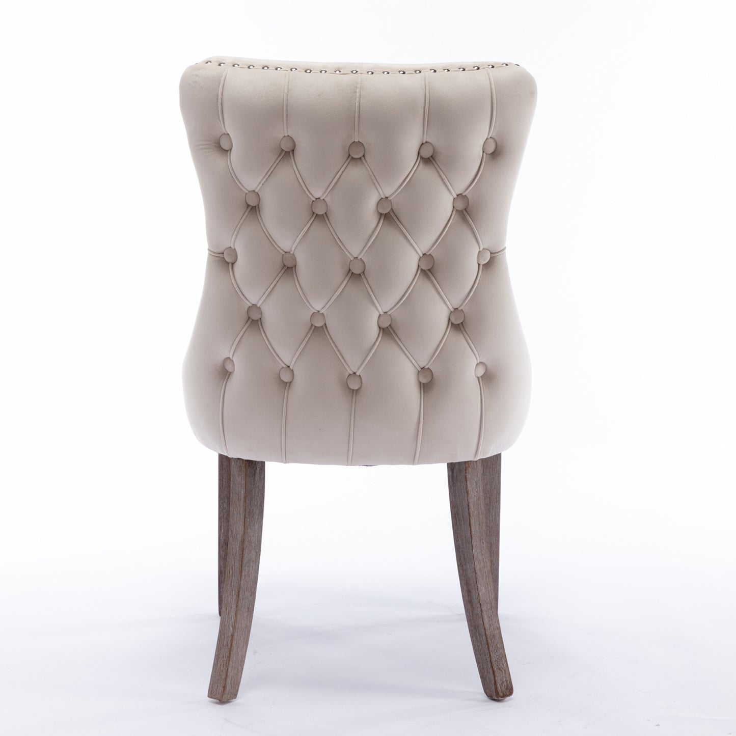 Upholstered Wing-Back Dining Chair Set of 2 with Nailhead Trim, Solid Wood Legs, Beige, Backstitching Detail, KD Design