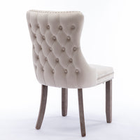 Upholstered Wing-Back Dining Chair Set of 2 with Nailhead Trim, Solid Wood Legs, Beige, Backstitching Detail, KD Design