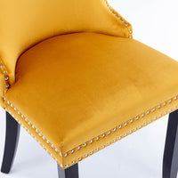 Upholstered Wing-Back Dining Chairs with Nailhead Trim and Solid Wood Legs, Set of 2, Golden Finish