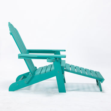 Oversized Folding Adirondack Chair with Pullout Ottoman & Cup Holder, Poly Lumber for Patio Deck Garden, Easy to Install, Green Color