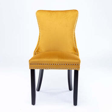 Upholstered Wing-Back Dining Chairs with Nailhead Trim and Solid Wood Legs, Set of 2, Golden Finish